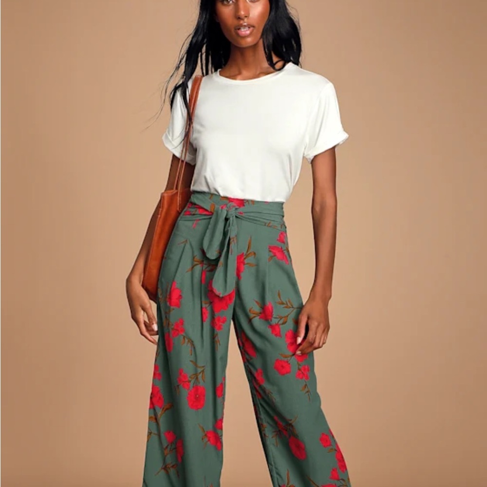 NWT Lulus Breonna Floral Print Tie-Front Wide-Leg Pant XS